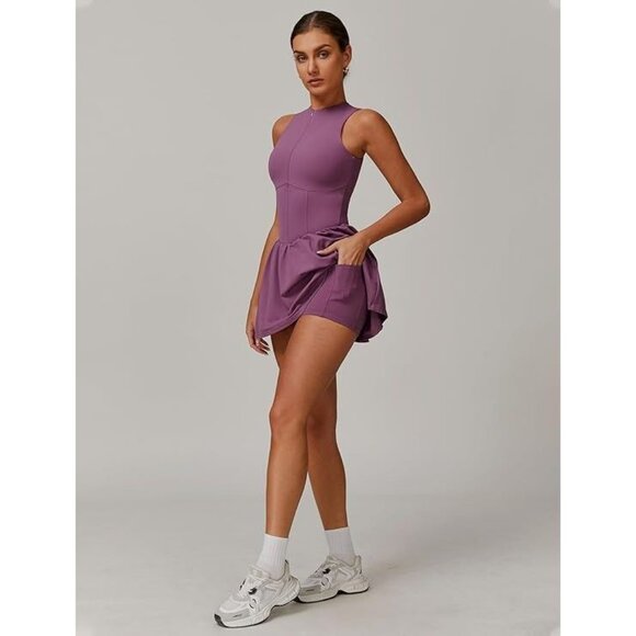 NWT Amazon Purple Front Zipper Tennis Dress with Shorts - Picture 2 of 10